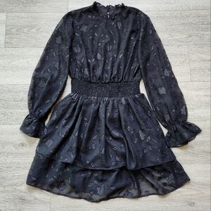 Shein Black Long Sleeve Dress Womens Size Medium Sparkly Pattern Ruffle